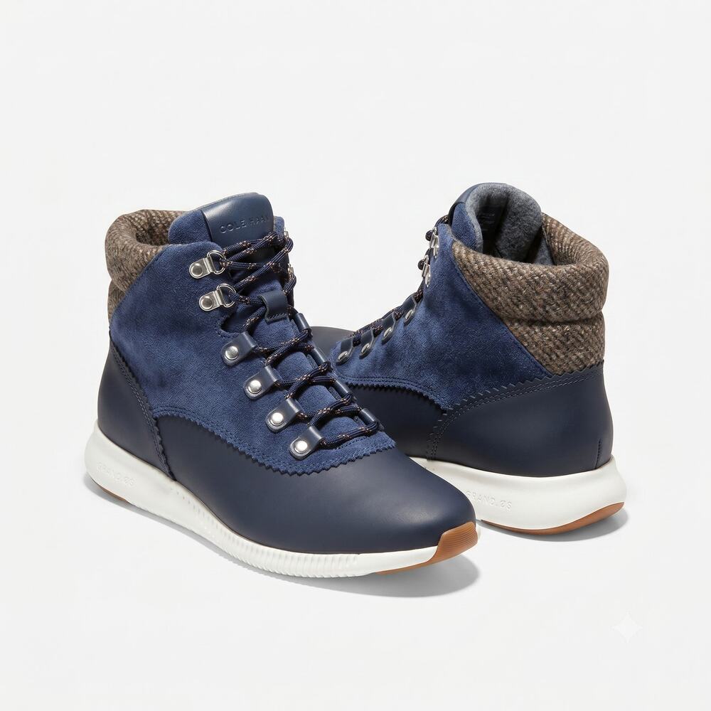 Cole Haan Grand OS Waterproof Blue Booties Boots Lace Up Womens 6.5